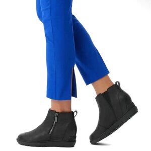 Sorel Evie ll Women Booties Black Leather Wedge Ankle Boots Size 8.5
